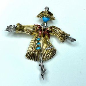 Appraised $5,350 Rare Spritzer & Fuhrmann Enamel and Diamond Scarecrow brooch